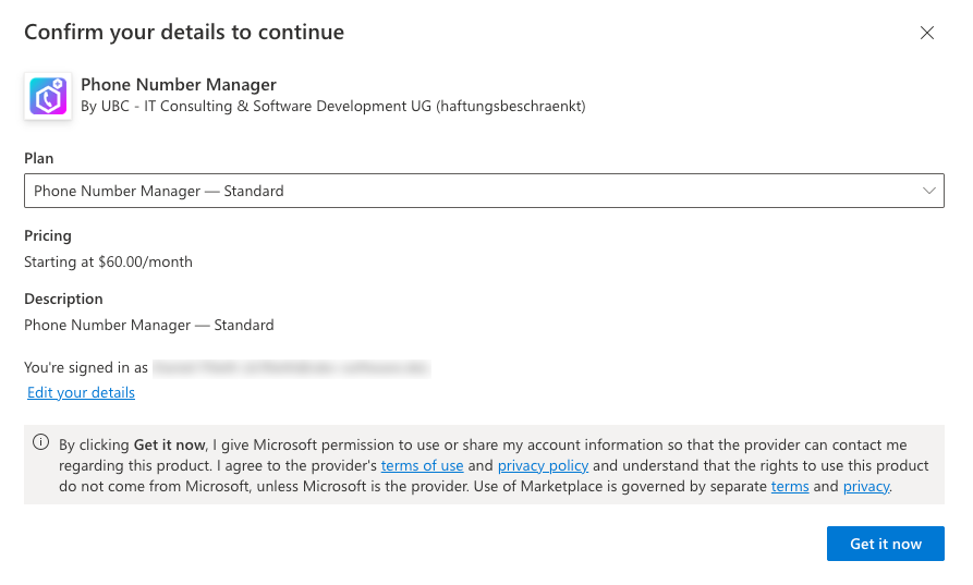Confirm your details to continue mit Plan-Auswahl