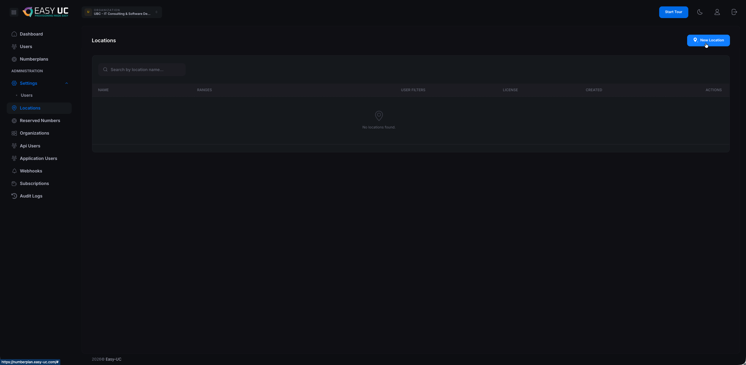 Maus über New-Location-Button