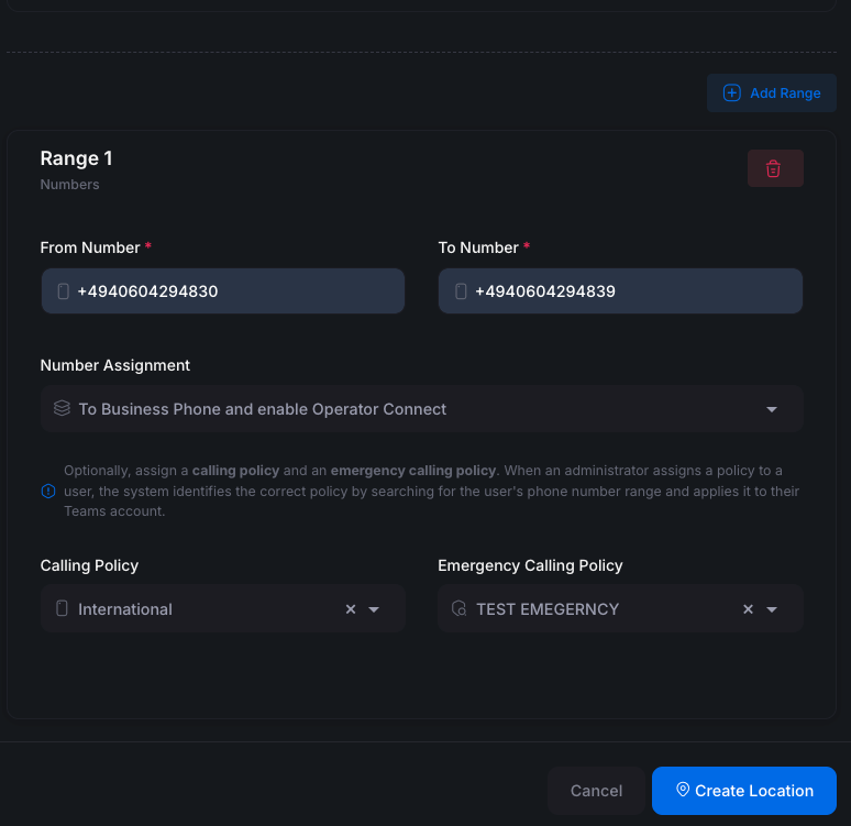 Number-Range mit From/To, Number Assignment und Policies